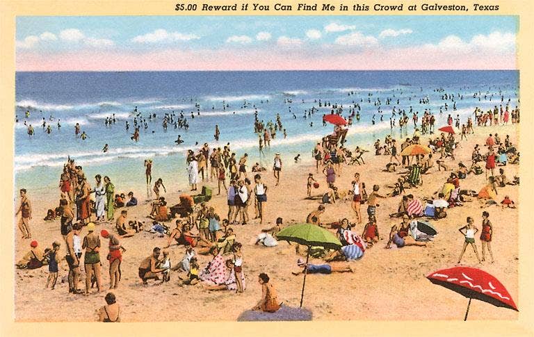 Postcard TX-593 Galveston Beach Scene