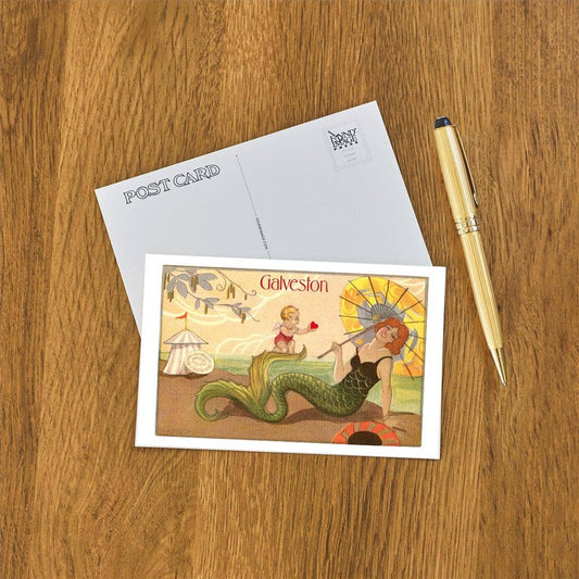 Postcard TX-662 Mermaid with Parasol, Galveston